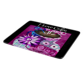 Tabla De Cortar Whimsical Cup of Coffee Resumen de pintura morada