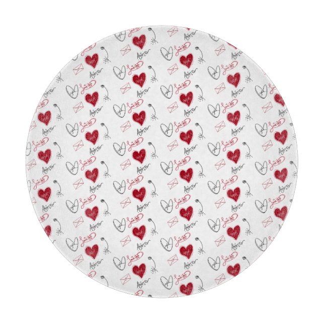 Tabla De Cortar Whimsical Doodles Hand Drawn Valentines Day  (Anverso)