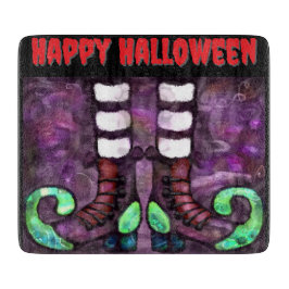 Tabla De Cortar Whimsical Halloween Witch Boots Purple Green Red