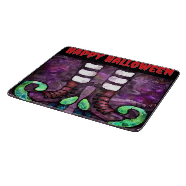 Tabla De Cortar Whimsical Halloween Witch Boots Purple Green Red (Borde)