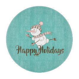 Tabla De Cortar Whimsical Ice Sking Snowman Personalizable