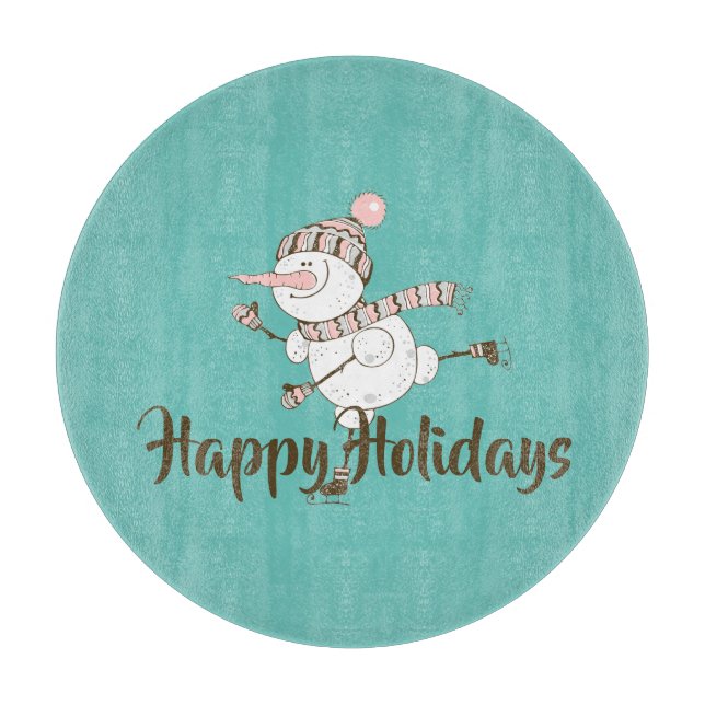 Tabla De Cortar Whimsical Ice Sking Snowman Personalizable (Anverso)