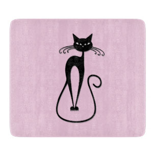 Tabla De Cortar Whimsical Skinny Black Cat Rosa