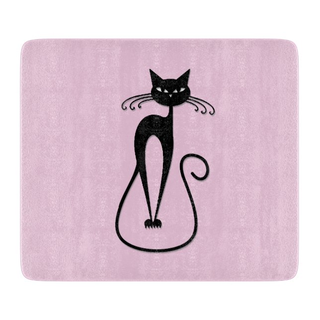 Tabla De Cortar Whimsical Skinny Black Cat Rosa (Anverso)