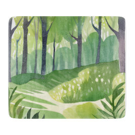 Tabla De Cortar Whimsical Woods | Paisaje de acuarela forestal