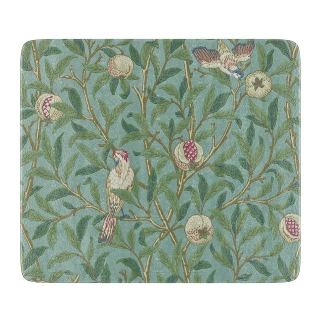 Tabla De Cortar William Morris, Aves y Pommegrenados - Verde (Anverso)