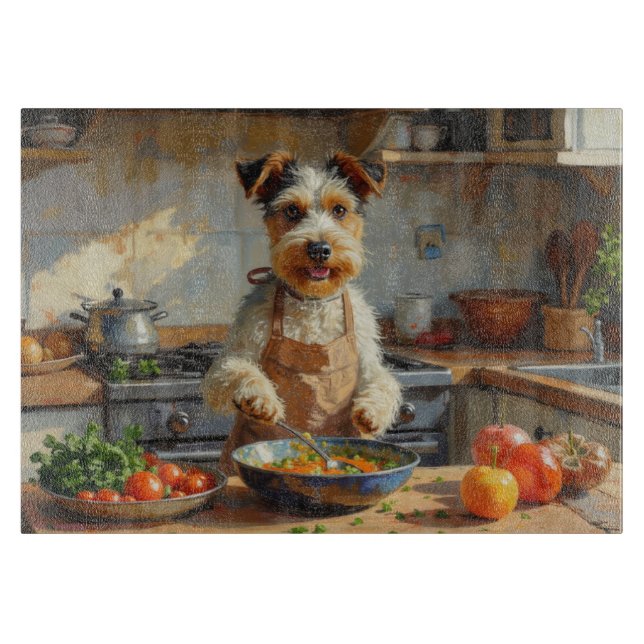 Tabla De Cortar Wire Fox Terrier Cocinando en la Cocina (Anverso)