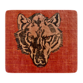 Tabla De Cortar Wolf Head on Red