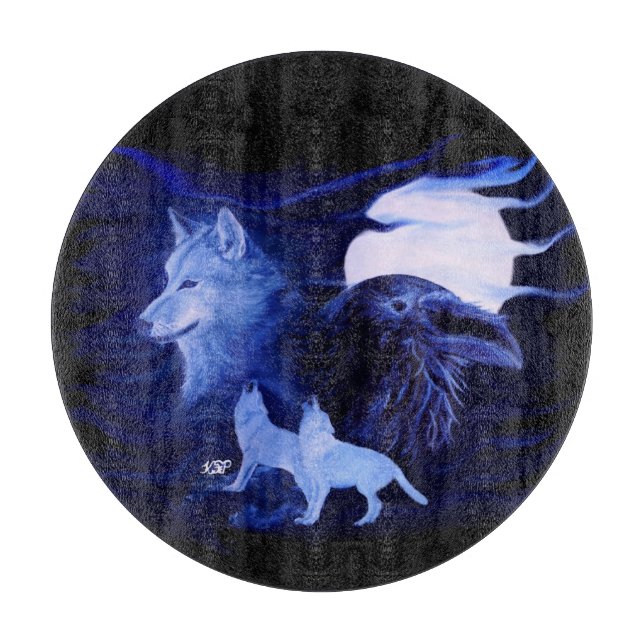 Tabla De Cortar Wolf y Raven con luna llena (Anverso)