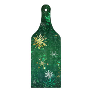Tabla De Cortar Xmas copos de nieve dorados sobre fondo verde