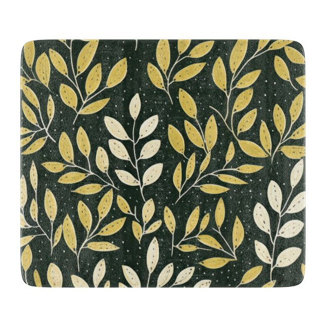 Tabla De Cortar Yellow and Cream Leafy Branches Pattern  (Anverso)