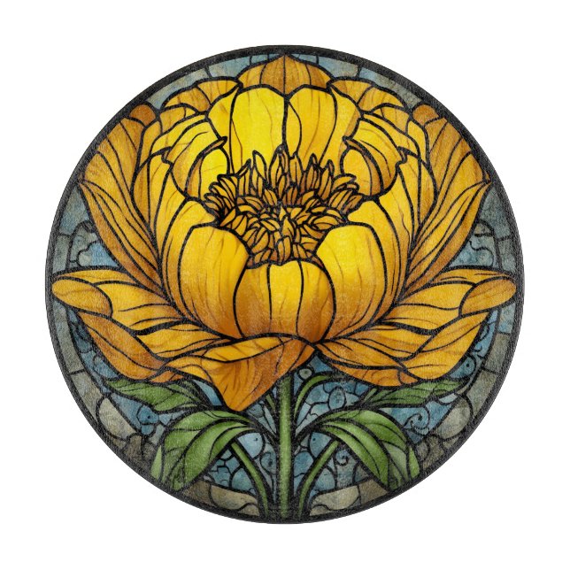 Tabla De Cortar Yellow Peony Stained Glass (Anverso)