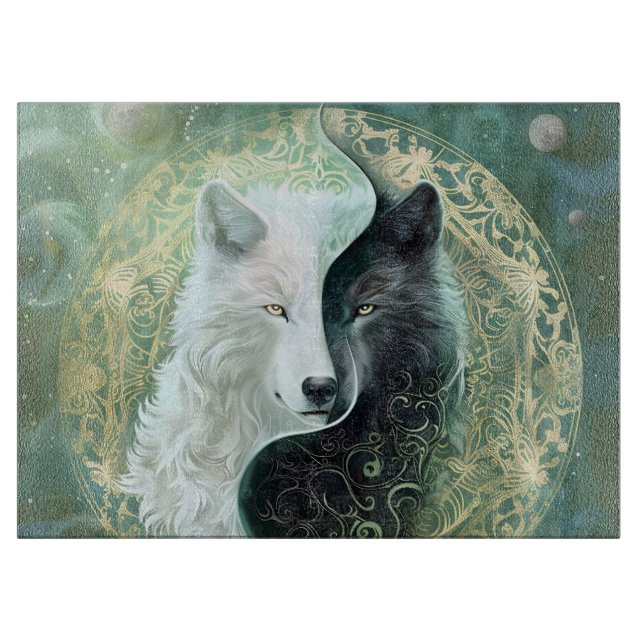 Tabla De Cortar Yin and Yang wolves  (Anverso)