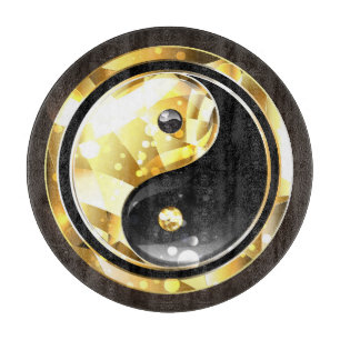 Tabla De Cortar Yin Yang dorado en negro