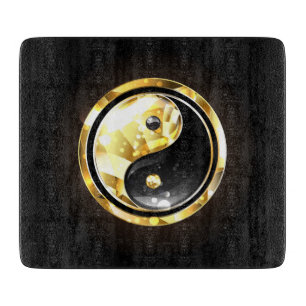 Tabla De Cortar Yin Yang dorado en negro