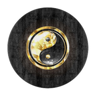 Tabla De Cortar Yin Yang dorado en negro