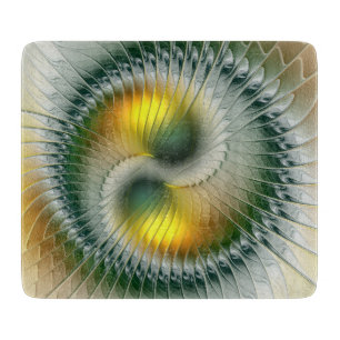 Tabla De Cortar Yin Yang Green Yellow Resumen Fractal colorido