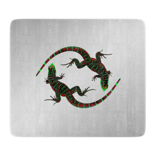 Tabla De Cortar Yin Yang Lizards Silver (Anverso)