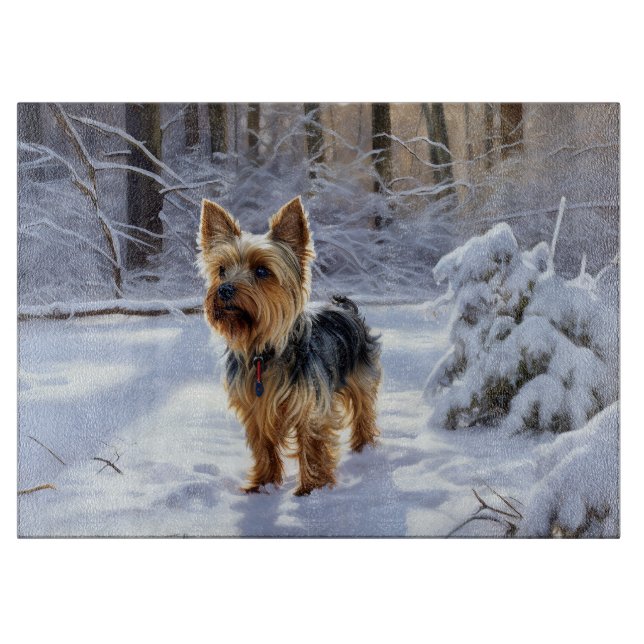 Tabla De Cortar Yorkshire Terrier Deja que nieve Navidad (Anverso)
