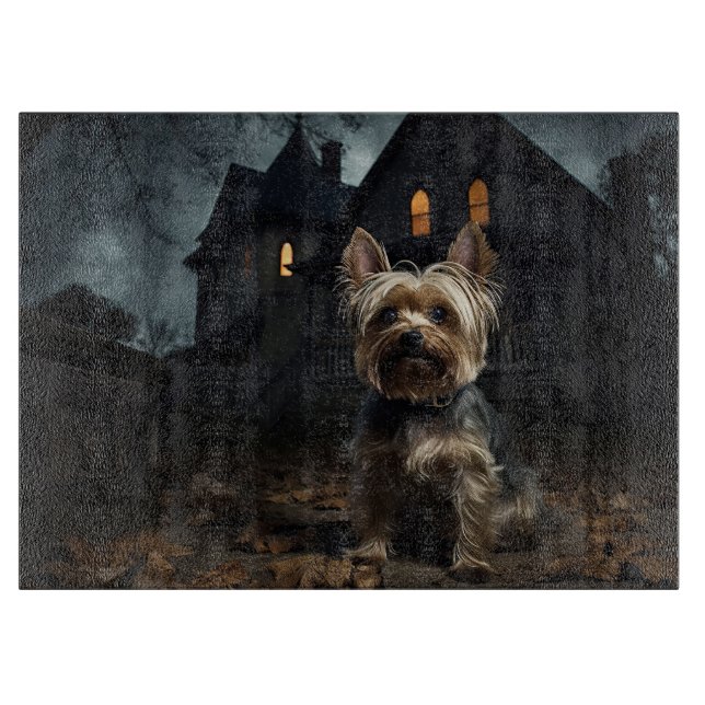 Tabla De Cortar Yorkshire Terrier Halloween Aterrador (Anverso)