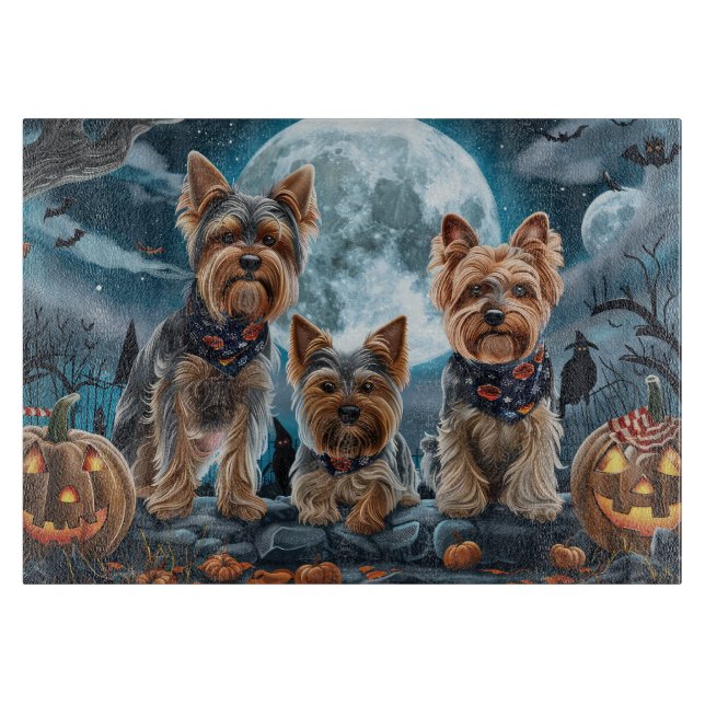 Tabla De Cortar Yorkshire Terrier Halloween Spooky (Anverso)