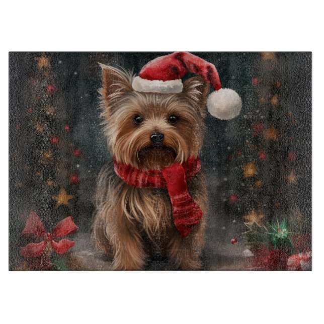 Tabla De Cortar Yorkshire Terrier Perro en Navidad Nieve (Anverso)