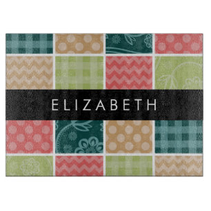 Tabla De Cortar Zigzag, Chevron, Gingham, Puntos Polka, Tu Nombre