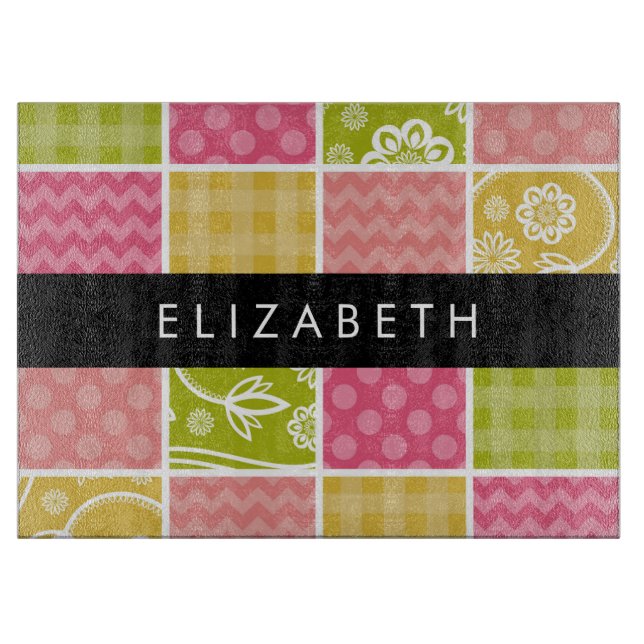 Tabla De Cortar Zigzag, Chevron, Polka Dots, Gingham, Su Nombre (Anverso)