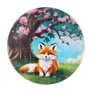 Tabla De Cortar Zorro Adorable Sentado Bajo El Árbol-68563