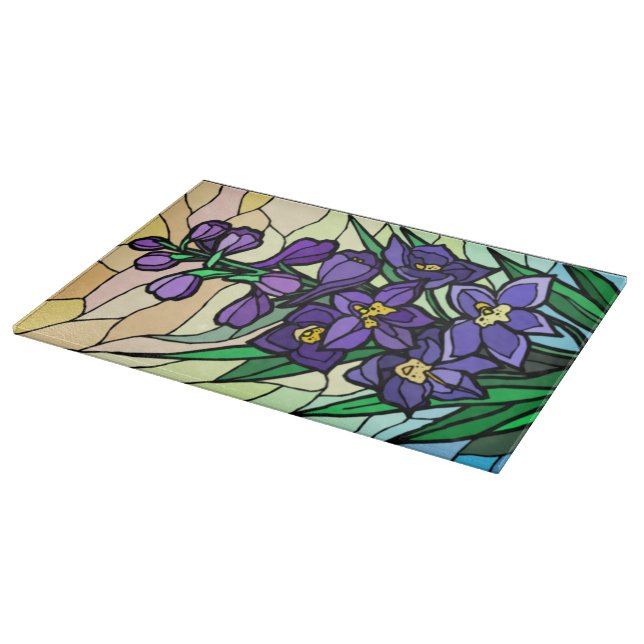 Tabla de corte de flores púrpuras de vidrio de man (Borde)