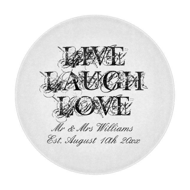 Tabla de corte de Live Laugh Love para pareja boda (Anverso)