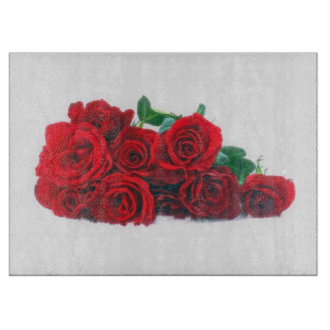 Tabla de corte de vidrio Vivid Red Roses (Anverso)
