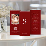 Tabla de menú Boda de fotos de Borgoña sin triples<br><div class="desc">NOTA IMPORTANTE: Este triple se suministra plano, SIN puntuación previa. Tendrás que doblarlo tú mismo. Para ayudarle con el plegado preciso, se imprimen directrices en la parte posterior de los tres paneles, además de un panel extra delgado en el lado derecho para que aplique pegamento para pegar el tríplio una...</div>
