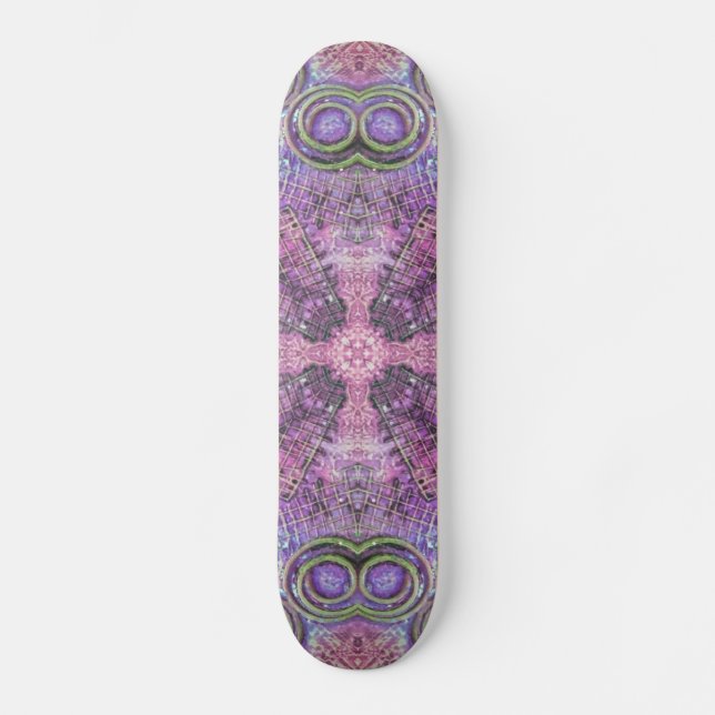 Tabla de monopatín con estampado de joyas rosa y p (Anverso)