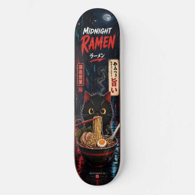 Tabla de monopatín de gato de ramen japonés lindo  (Anverso)