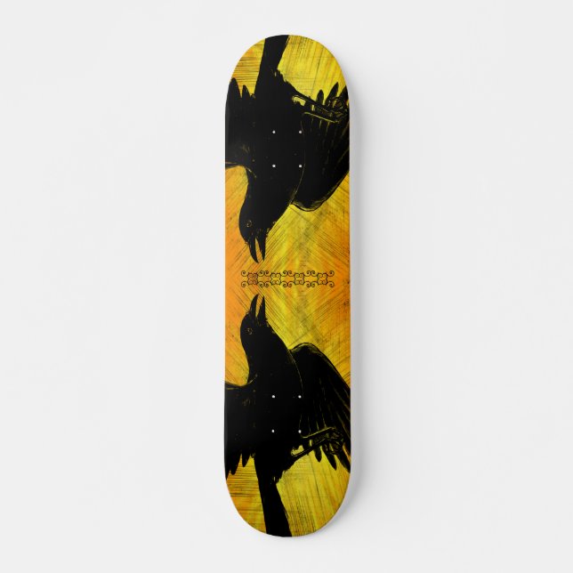 Tabla de monopatín grunge cuervo negro (Anverso )