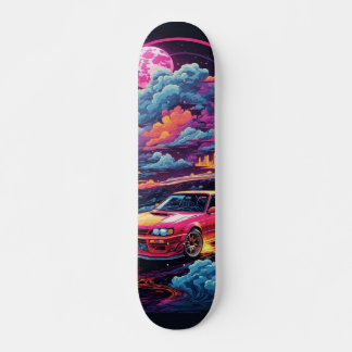 Tabla de Skate Carro con nubes rosa y azul y Luna