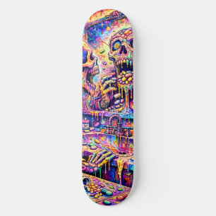 Tabla de skate con espejo de cráneo psicodélico