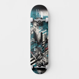 Tabla de skate de arte callejero retro-futurista 1
