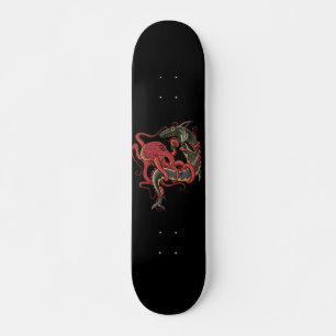 tabla de skate de pulpo luchando contra un tiburón
