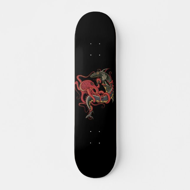 tabla de skate de pulpo luchando contra un tiburón (Anverso )