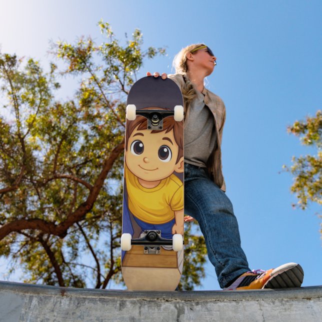 Tabla de Skate Dibujo Animado de Niño Sonriente (Exterior 1)