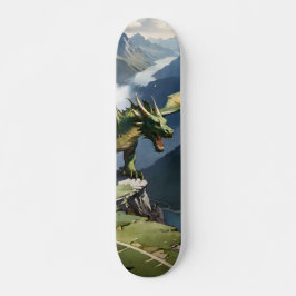 Tabla de Skate Dragón Verde en un Acantilado