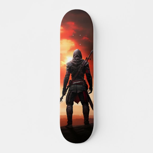 Tabla de Skate Hombre Mercenario en el Atardecer (Anverso )