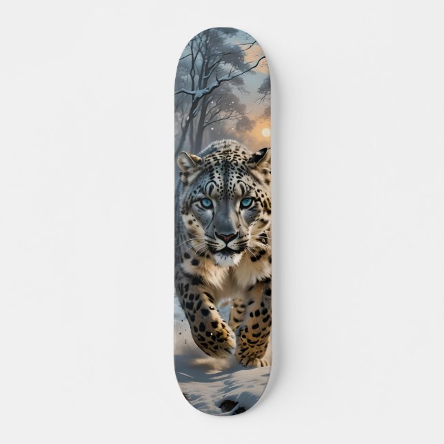 Tabla de Skate Leopardo en Bosque Nevado (Anverso )
