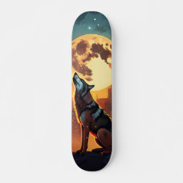 Tabla de Skate Lobo Aullando en la Ciudad y Luna 