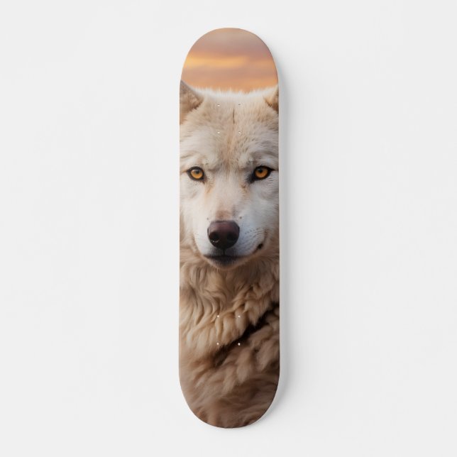 Tabla de Skate Lobo Blanco en el Atardecer (Anverso )
