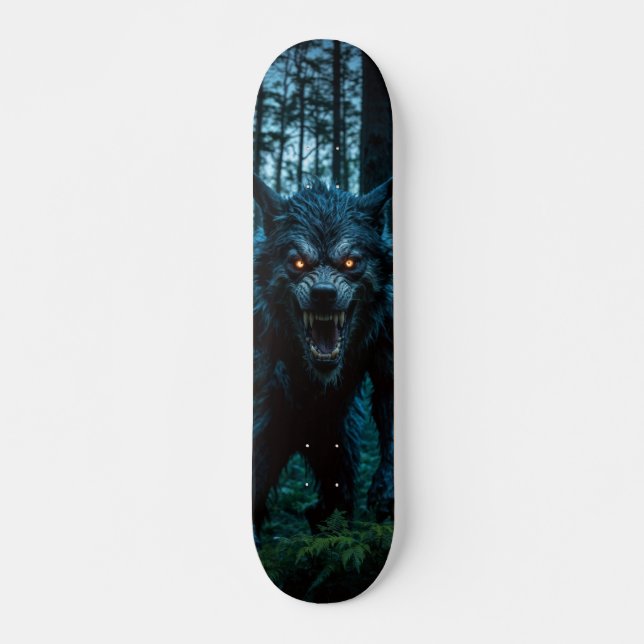 Tabla de Skate Lobo Monstruoso en el Bosque (Anverso )