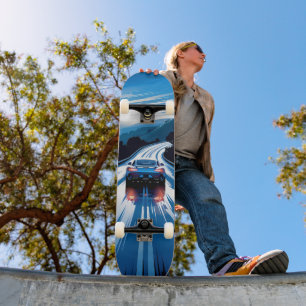 Tabla de Skate Vehículo Azul en Carretera Húmeda