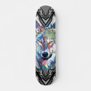 Tabla de skate Wolf Cabeza de lobo colorida